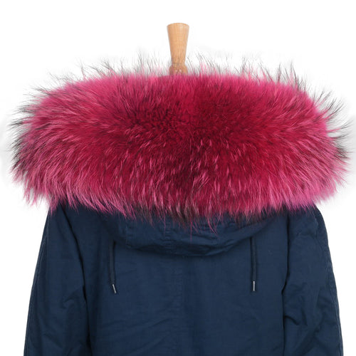 Women & Men Big Real Raccoon Fur Collar Luxury Rose Hood Trim