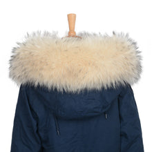 Load image into Gallery viewer, Real Fur Trim Raccoon Collar Parka Hood Women Beige Large
