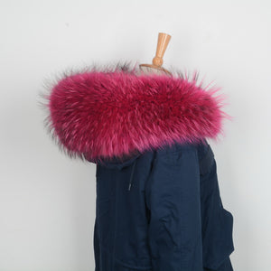 Women & Men Big Real Raccoon Fur Collar Luxury Rose Hood Trim