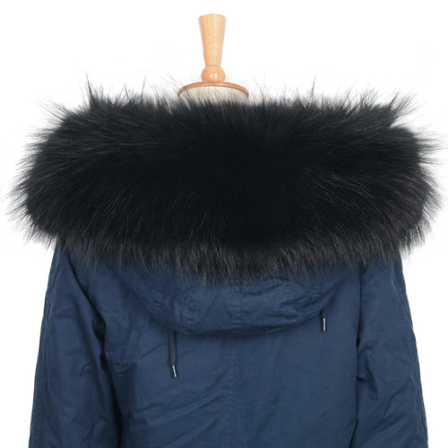 Real Raccoon Fur Parka Collar Large Black Fur Hood Trim