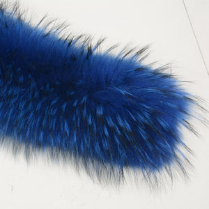 Large Real Fur Trim Raccoon Collar Parka Hood Women Men Blue Scarf Hooks