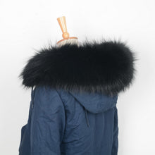 Load image into Gallery viewer, Real Raccoon Fur Parka Collar Large Black Fur Hood Trim
