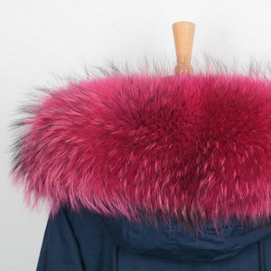 Women & Men Big Real Raccoon Fur Collar Luxury Rose Hood Trim