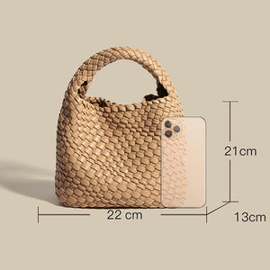 Lady Designer Style PU Leather Knitted Handbags Women Elegant Underarm Bag Artificial Leather Soft Bucket Bags 4600