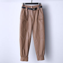 Load image into Gallery viewer, Lady Leather Pants Belt Tooling Genuine Lambskin Large Pocket Beam Legs Slim Pants Casual 2022 New TF4598