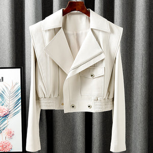New Arrivals Genuine Leather Jackets 2022 Sheepskin Bomber Jackets Lady Short Jacket Black White Motorcycle CL4154