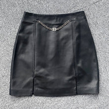 Load image into Gallery viewer, Women&#39;s Leather Skirt Real Sheepskin Simple Chain Split Hip Wrap Slim 2022 Autumn Winter New TF4780