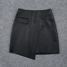 Load image into Gallery viewer, 2022 New Women Leather Sheepskin Skirt Versatile Asymmetric Button Pack Hip Skirt Solid Short Dress Autumn Winter TF4796