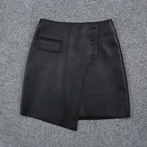 2022 New Women Leather Sheepskin Skirt Versatile Asymmetric Button Pack Hip Skirt Solid Short Dress Autumn Winter TF4796