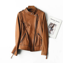 Load image into Gallery viewer, Spring Autumn Trend Style Genuine Leather Jackets For Women Full Sleeve Black Leather Coat Zipper Fashion Biker Jacket AEL4066