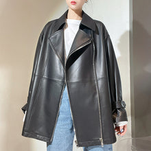 Load image into Gallery viewer, 2022 New Style Genuine Sheepskin Leather Jacket Luxury Real Leather Coat Oversize With Belt CL4871