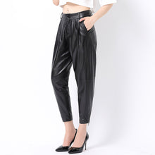 Load image into Gallery viewer, Lady Leather Cropped Pants Solid High Waist Loose Slim Pencil Pants Sheepskin Harem Pants 2022 New SY3985