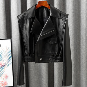 New Arrivals Genuine Leather Jackets 2022 Sheepskin Bomber Jackets Lady Short Jacket Black White Motorcycle CL4154