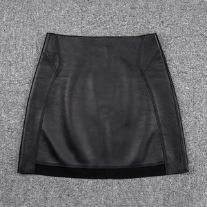 Lady Leather Sheepskin Skirt Solid Simple Front Rear Asymmetric Design Hip Wrap Short Dress 2022 Autumn Winter New TF4795