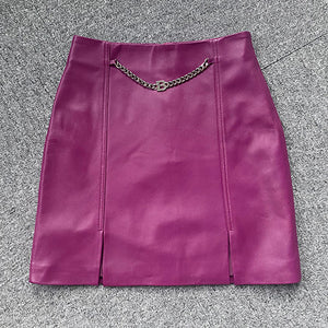 Women's Leather Skirt Real Sheepskin Simple Chain Split Hip Wrap Slim 2022 Autumn Winter New TF4780
