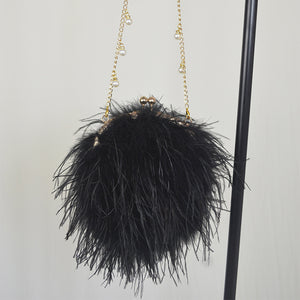 Women Ostrich Long Feather Bag Clutch Shoulder Fluffy Bag Purse Tote Bag