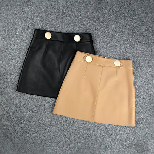 Women's Leather Skirt Fashion Simple Button Design A-line Sheepskin Short Skirt Commuter 2022 Autumn Winter New TF4787