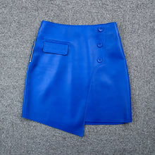 Load image into Gallery viewer, 2022 New Women Leather Sheepskin Skirt Versatile Asymmetric Button Pack Hip Skirt Solid Short Dress Autumn Winter TF4796
