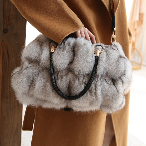 Women Large Capacity Handbags Women's Luxury Fox Fur Top-Handle Bag Designer Warm Plush Bag 2022 New 8805
