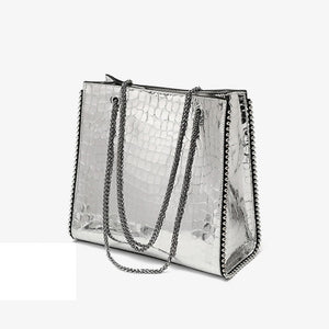 Women New Arrivals Genuine Cow Leather Bags Lady Luxury Handbags Fashion Shoulder Bags Silver Color Tote 4376