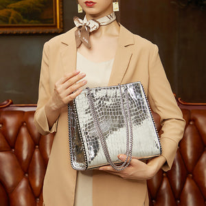 Women New Arrivals Genuine Cow Leather Bags Lady Luxury Handbags Fashion Shoulder Bags Silver Color Tote 4376