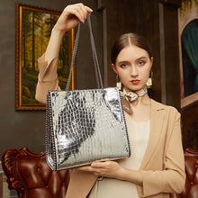 Load image into Gallery viewer, Women New Arrivals Genuine Cow Leather Bags Lady Luxury Handbags Fashion Shoulder Bags Silver Color Tote 4376