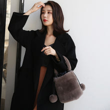 Load image into Gallery viewer, Women Real Rex Rabbit Fur Crossbody Handbags Fashion Plush Bucket Bags Cute Chain Shoulder Bag 8829