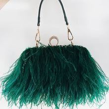 Load image into Gallery viewer, Women&#39;s Fashion Feather Purse Long Hair Lady Turkey Fur Hand Bags Evening Bags Capacity Shoulder Bag S4174