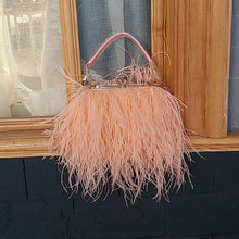 Load image into Gallery viewer, Women&#39;s Fashion Feather Purse Long Hair Lady Turkey Fur Hand Bags Evening Bags Capacity Shoulder Bag S4174