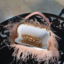 Load image into Gallery viewer, Women&#39;s Fashion Feather Purse Long Hair Lady Turkey Fur Hand Bags Evening Bags Capacity Shoulder Bag S4174