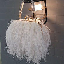Load image into Gallery viewer, Women&#39;s Fashion Feather Purse Long Hair Lady Turkey Fur Hand Bags Evening Bags Capacity Shoulder Bag S4174