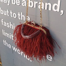 Load image into Gallery viewer, Women&#39;s Fashion Feather Purse Long Hair Lady Turkey Fur Hand Bags Evening Bags Capacity Shoulder Bag S4174