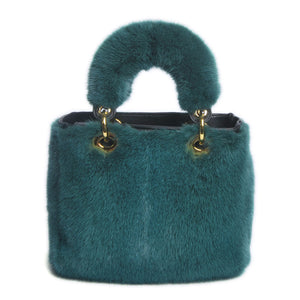 Women's Luxury Real Mink Fur Hand Bags Fashion Style Lady Tote Lovely Natural Fur Handbag 8919