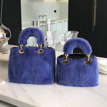 Load image into Gallery viewer, Women&#39;s Luxury Real Mink Fur Hand Bags Fashion Style Lady Tote Lovely Natural Fur Handbag 8919