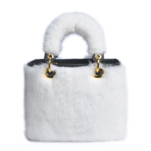 Women's Luxury Real Mink Fur Hand Bags Fashion Style Lady Tote Lovely Natural Fur Handbag 8919