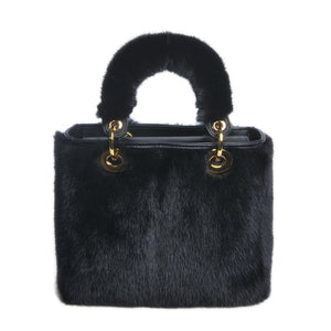 Women's Luxury Real Mink Fur Hand Bags Fashion Style Lady Tote Lovely Natural Fur Handbag 8919