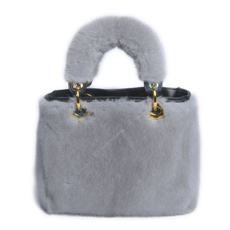 Women's Luxury Real Mink Fur Hand Bags Fashion Style Lady Tote Lovely Natural Fur Handbag 8919