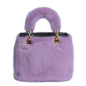 Women's Luxury Real Mink Fur Hand Bags Fashion Style Lady Tote Lovely Natural Fur Handbag 8919