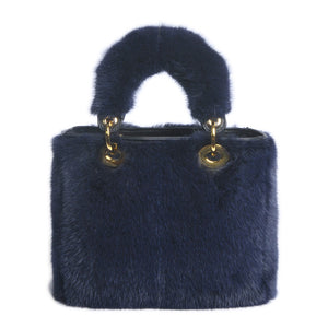 Women's Luxury Real Mink Fur Hand Bags Fashion Style Lady Tote Lovely Natural Fur Handbag 8919