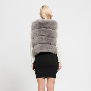 Women's  Real Fox Fur Vest 4 Rows Winter Genuine Fur Gilet Light Grey Waistcoat