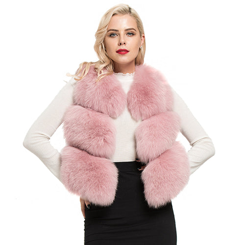 Women Real Fox Fur Vests Winter Fur Lady Pink Fur Gilet 3 Rows Waistcoat