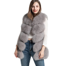 Load image into Gallery viewer, Real Fox Fur Gilet Women Winter Genuine Fur Long 5 Rows Light Grey Vest