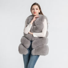 Load image into Gallery viewer, Real Fox Fur Gilet Women Winter Genuine Fur Long 5 Rows Light Grey Vest