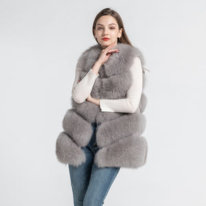 Real Fox Fur Gilet Women Winter Genuine Fur Long 5 Rows Light Grey Vest