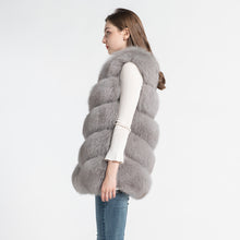 Load image into Gallery viewer, Real Fox Fur Gilet Women Winter Genuine Fur Long 5 Rows Light Grey Vest