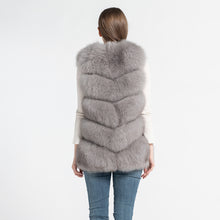 Load image into Gallery viewer, Real Fox Fur Gilet Women Winter Genuine Fur Long 5 Rows Light Grey Vest