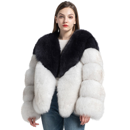 Real Fox Fur Coat Mixed Colore Women Winter Short Jacket