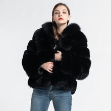 Load image into Gallery viewer, Women Real Fox Fur Hood Coats Fashion Style Fur Jacket Black