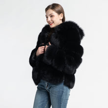 Load image into Gallery viewer, Women Real Fox Fur Hood Coats Fashion Style Fur Jacket Black