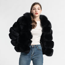Load image into Gallery viewer, Women Real Fox Fur Hood Coats Fashion Style Fur Jacket Black